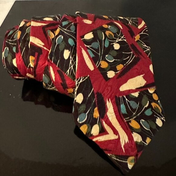 Fendi Silk Tie Necktie Neckwear Mens Red Turquoise Luxury Floral Painterly Green - Picture 2 of 5